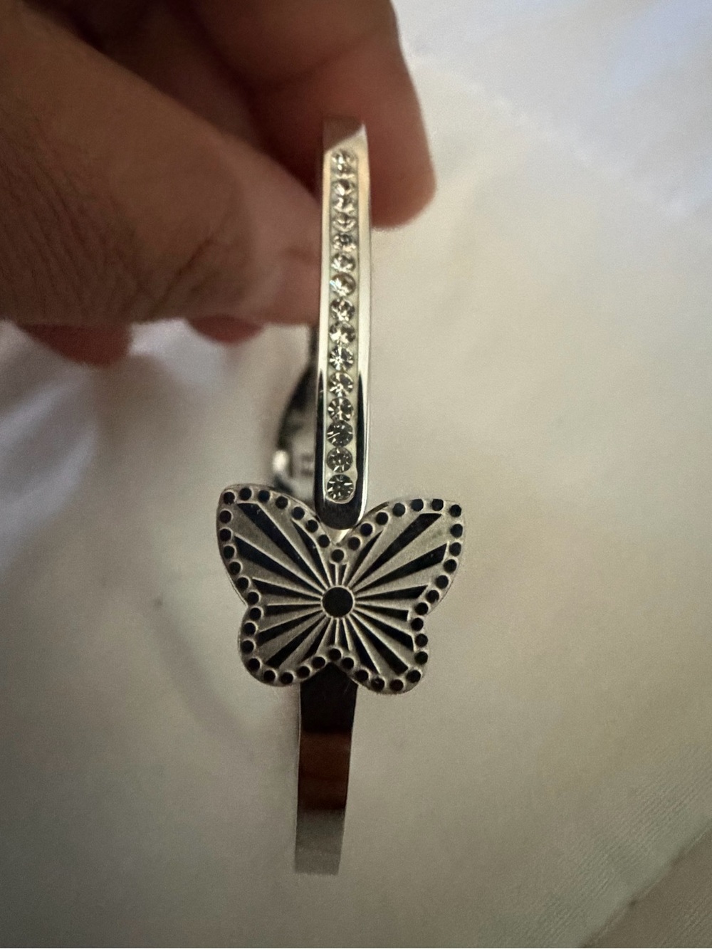 Ping Silver Butterfly Bangle with Crystal Accents